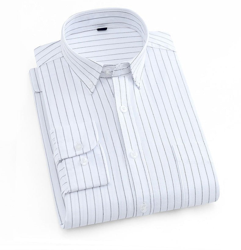 Shirt Men's Cotton Oxford Fabric Non - iron Casual Casual Long - sleeved Striped Shirt - PratSN