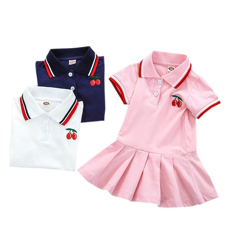 Short Sleeve Pleated Skirt New Girl''s Skirt Girl''s Dress - PratSN
