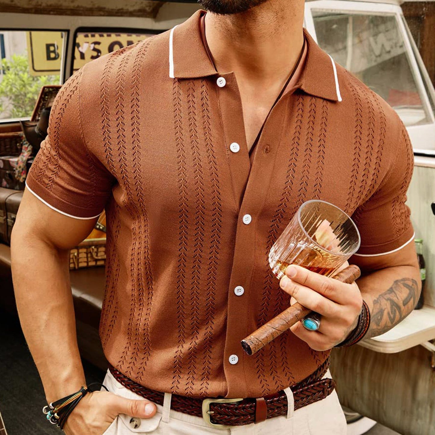 Short - sleeved Polo Shirt Summer Button Lapel Top Fashion Business Men's Clothing - PratSN