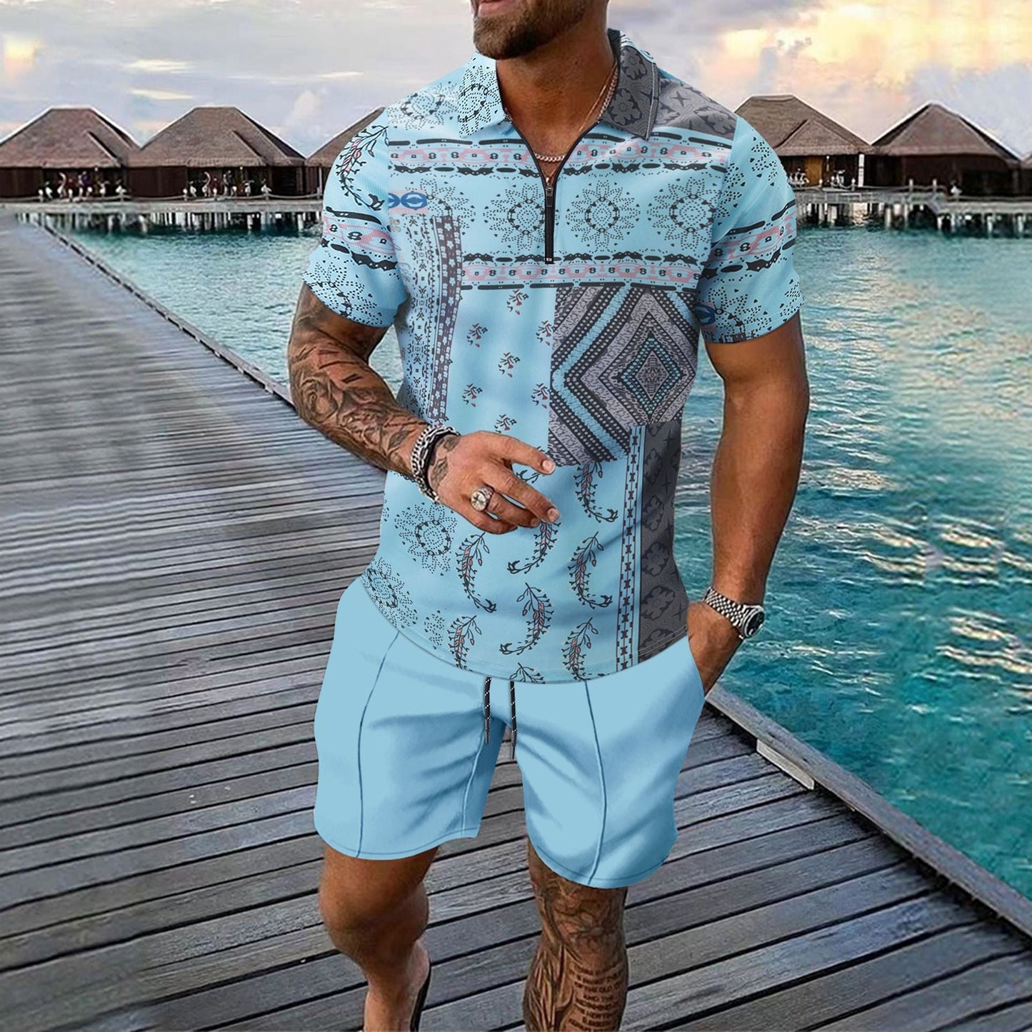 Short - sleeved Shorts Two - piece Sports And Leisure Men's Suit - PratSN