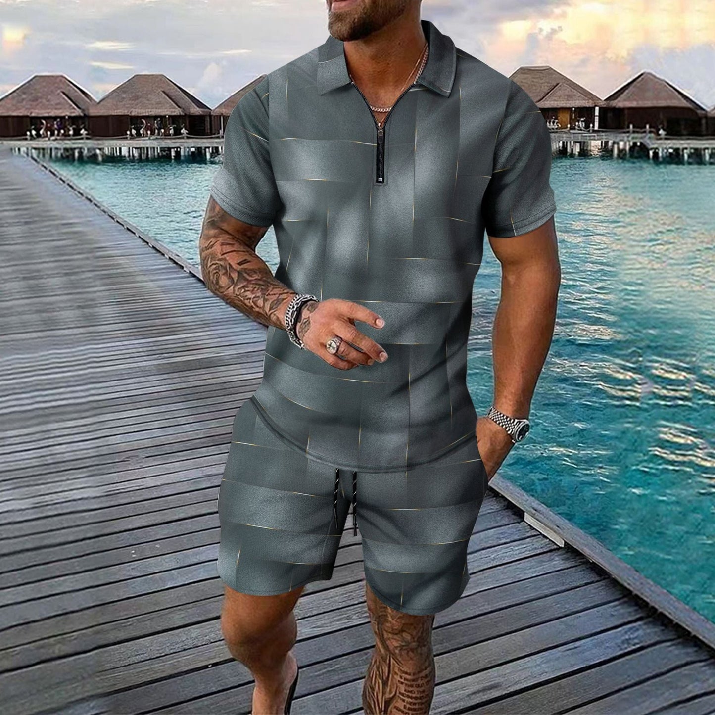 Short - sleeved Shorts Two - piece Sports And Leisure Men's Suit - PratSN