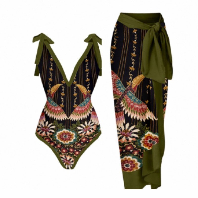 Siamese Conservative Covering Belly Thin Swimsuit French Retro One - piece Bikini - PratSN