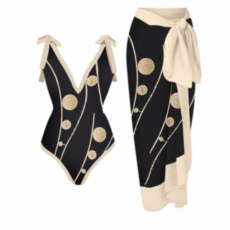 Siamese Conservative Covering Belly Thin Swimsuit French Retro One - piece Bikini - PratSN