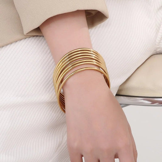 Simple Stainless Steel Bracelet For Women Men Gold Silver Color Geometry Wire Round Bangle Female Trendy Jewelry Wristband Gifts - PratSN