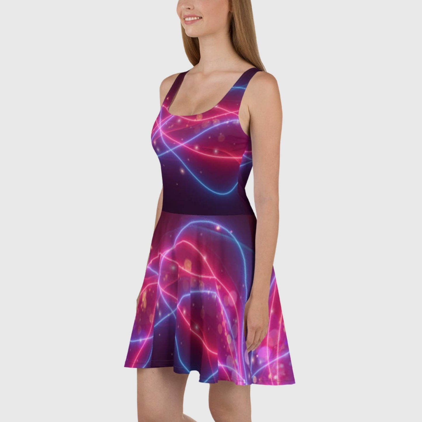 Skater Dress, UV Lightning Print Dress, sleeveless dress, Skater dress for summer and spring Clubwear Festival Rave Dress - PratSN