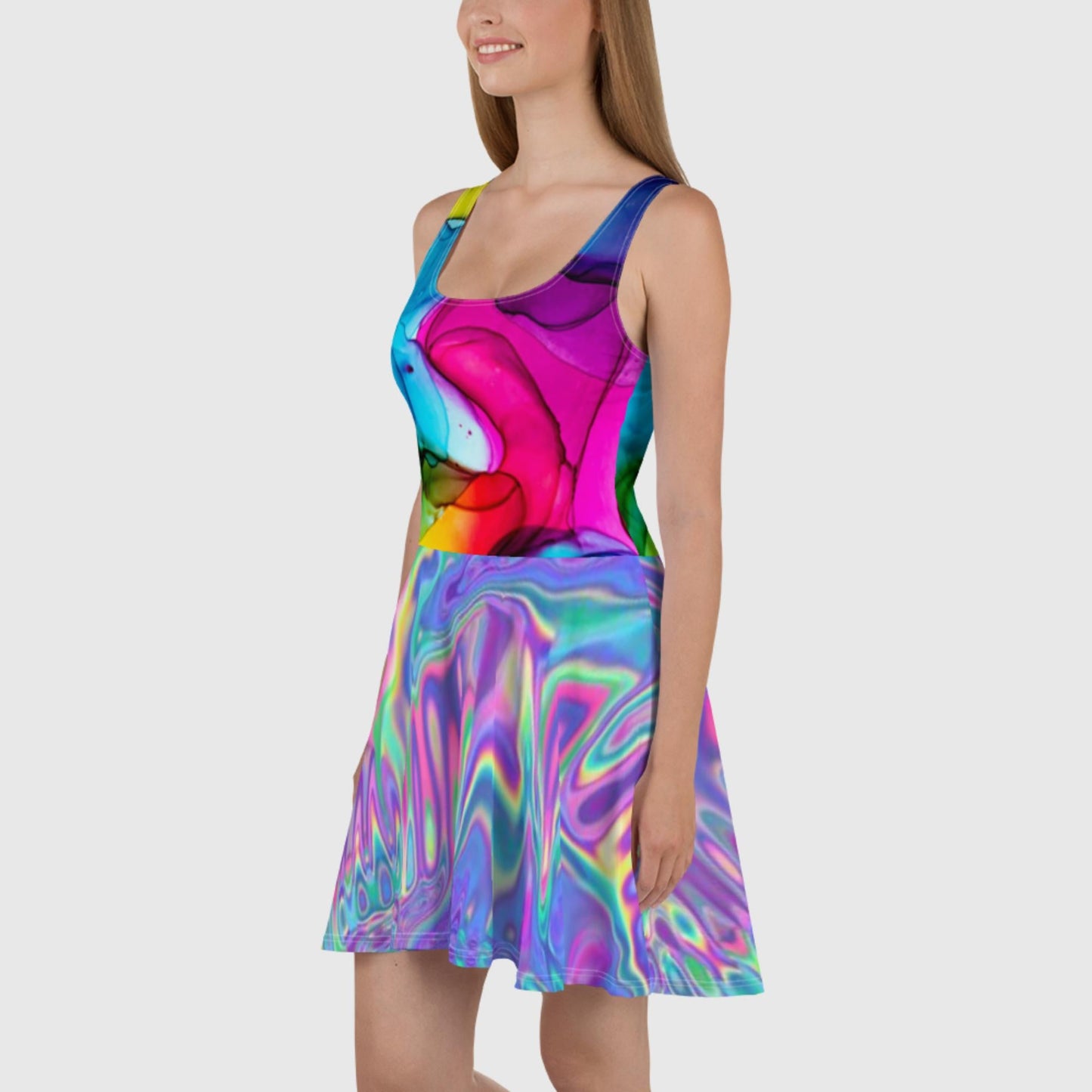 Skater Dress, Women's Summer Dress, liquid mini dress, Casual Dress, Fit and flare, Beach Sundress - PratSN