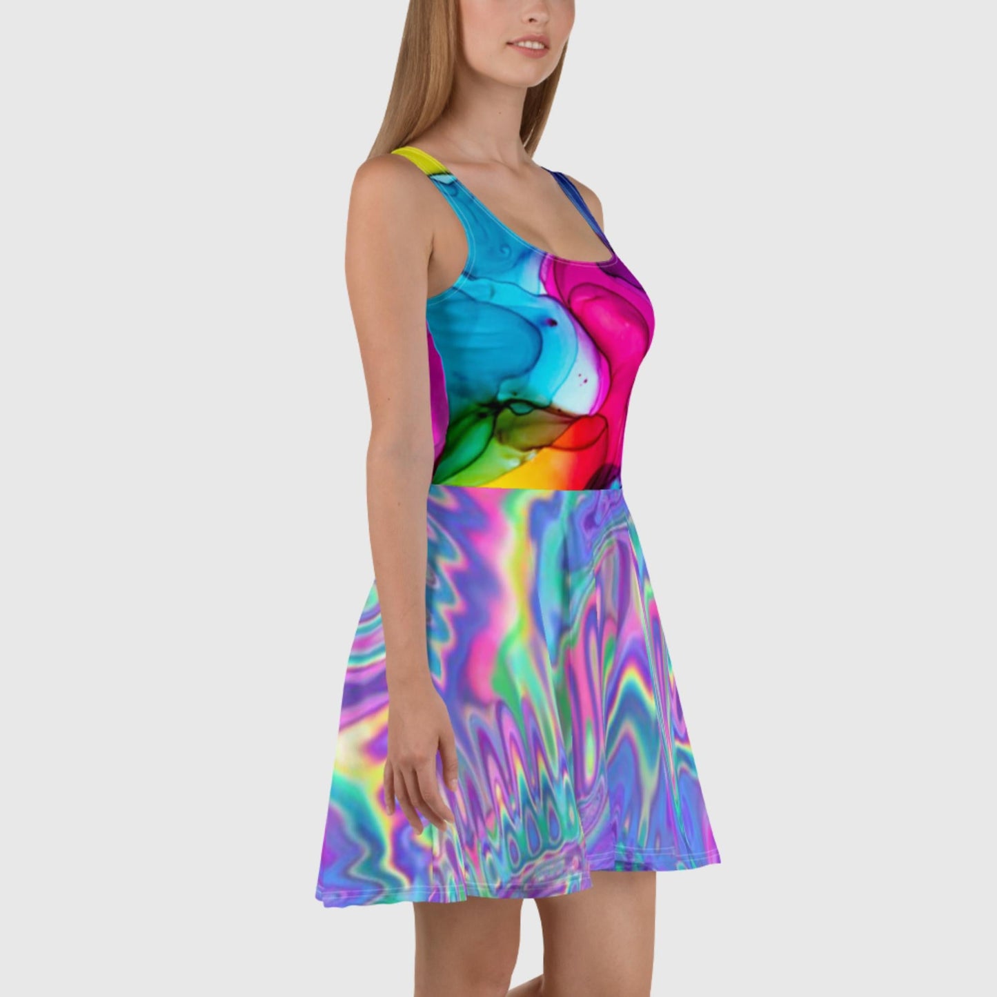 Skater Dress, Women's Summer Dress, liquid mini dress, Casual Dress, Fit and flare, Beach Sundress - PratSN