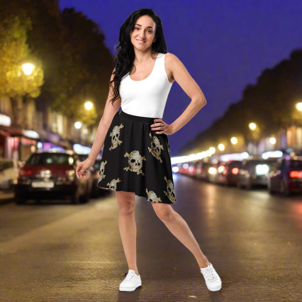 Skater Skirt, Women's Black Mini Skirt, Women's skater skirt, Cut & sew sublimation skirt, skater skirt for summer and spring - PratSN