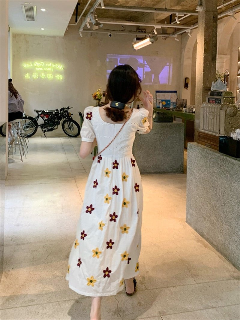Skirt Summer Women"s New French Floral Dress With Slim Waist And Goddess Style Bubble Sleeve Skirt - PratSN