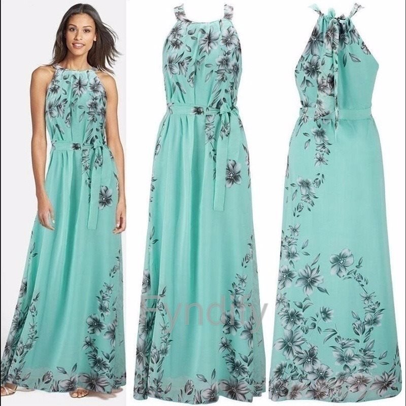 Sleeveless Print Floral Halter Bohemian Dress Dress - PratSN
