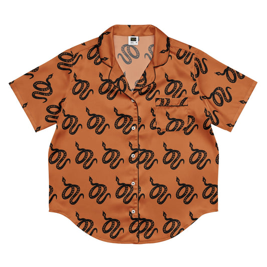 Snake Print women’s short sleeve pajama top in Tenné Brown - Serpentine Delight - PratSN