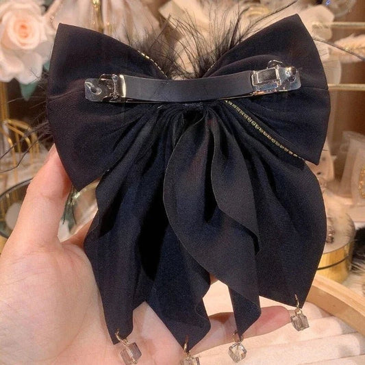 Solid Color Fabric Bow Hair Clips Crystal Hair Bows Ponytail Clip Hairpin Barrettes Headwear Hair Accessories for Women - PratSN