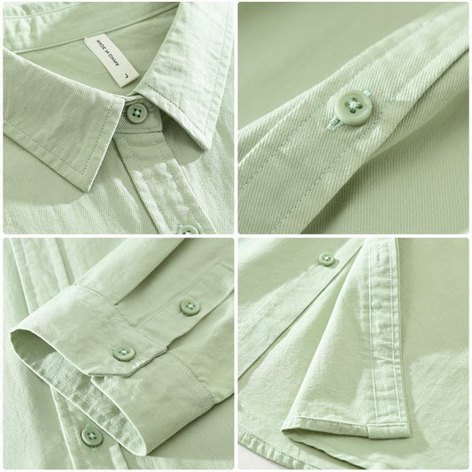 Solid Color Long Sleeve Basic Men's Retro Casual Shirt - PratSN