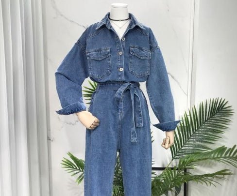 Solid Color Wide Leg Acrylic Jumpsuit Women's Long Sleeve One - piece Trousers - PratSN