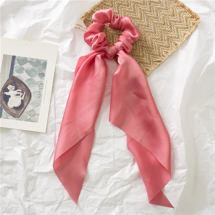 Solid Knotted Satin Long Hair Rope Korean Hair Ties For Women Ponytail Scarf Sweet Elastic Hair Band Girl Headwear Accessories - PratSN