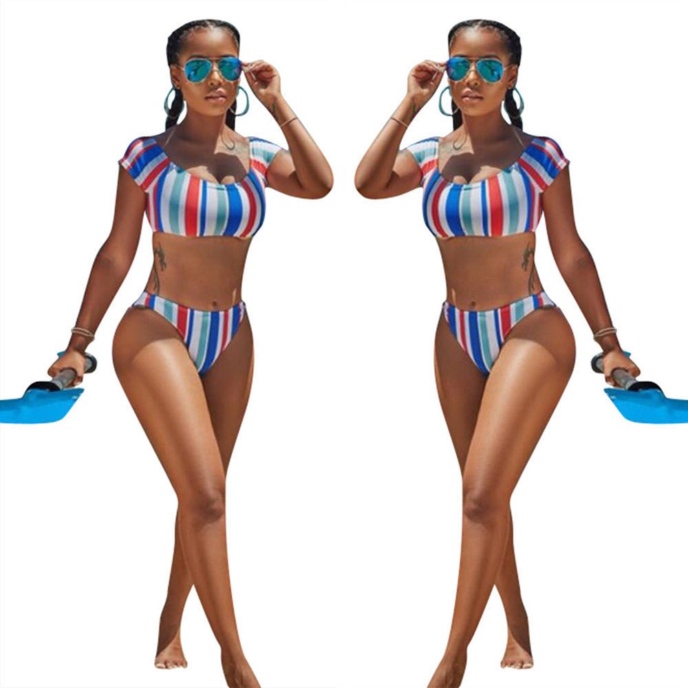 Split Bikini Striped Two - piece Swimsuit - PratSN