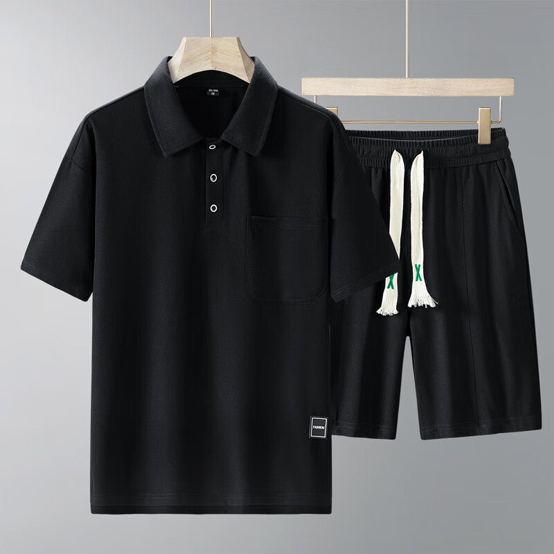 Sports Suit Men's Short - sleeved Thin Lapels T-shirt Shorts Running Leisure Two - piece Set - PratSN