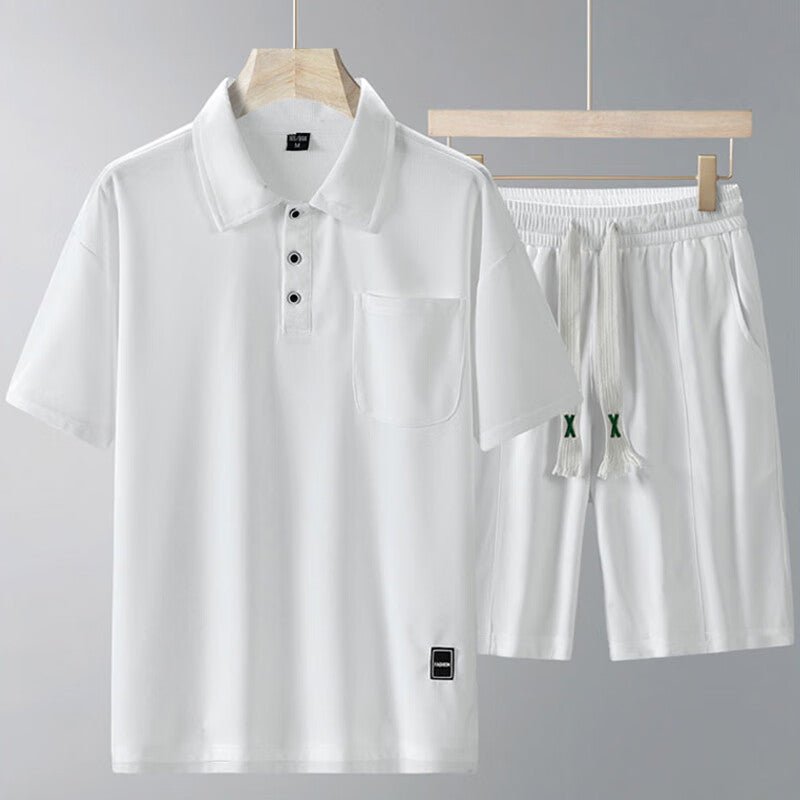 Sports Suit Men's Short - sleeved Thin Lapels T-shirt Shorts Running Leisure Two - piece Set - PratSN