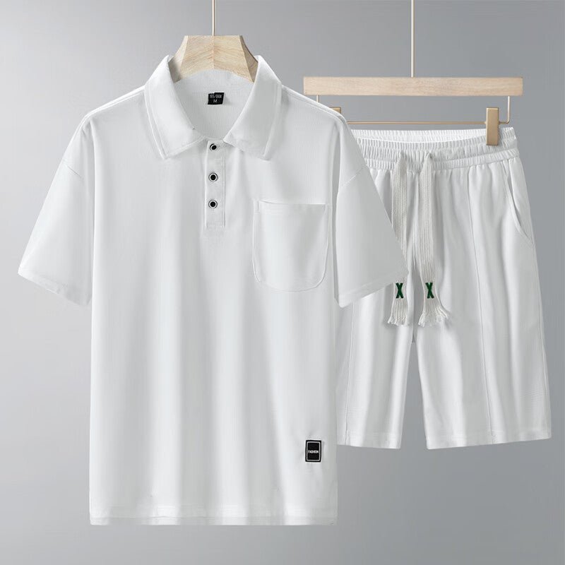 Sports Suit Men's Short - sleeved Thin Lapels T-shirt Shorts Running Leisure Two - piece Set - PratSN