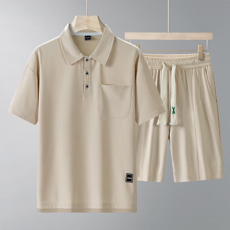 Sports Suit Men's Short - sleeved Thin Lapels T-shirt Shorts Running Leisure Two - piece Set - PratSN