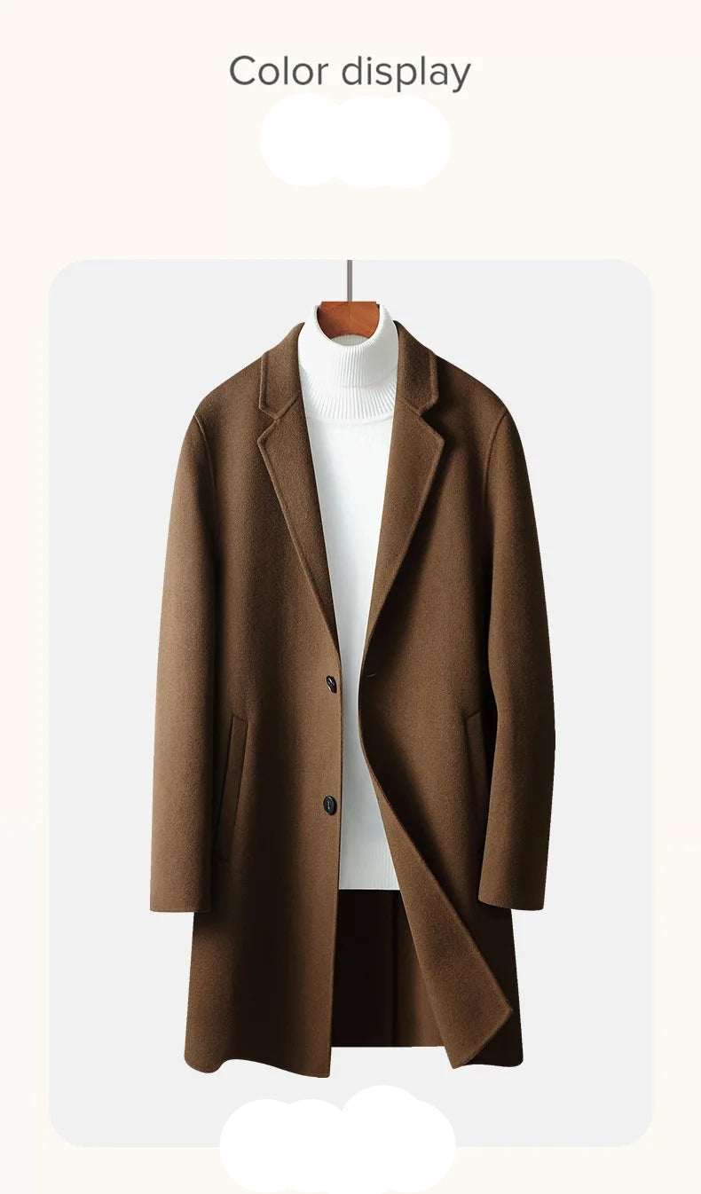 Spring and Autumn Men's Coat Handmade Double - faced Woolen Solid Color Casual Medium - length Woolen Coat Jacket - PratSN
