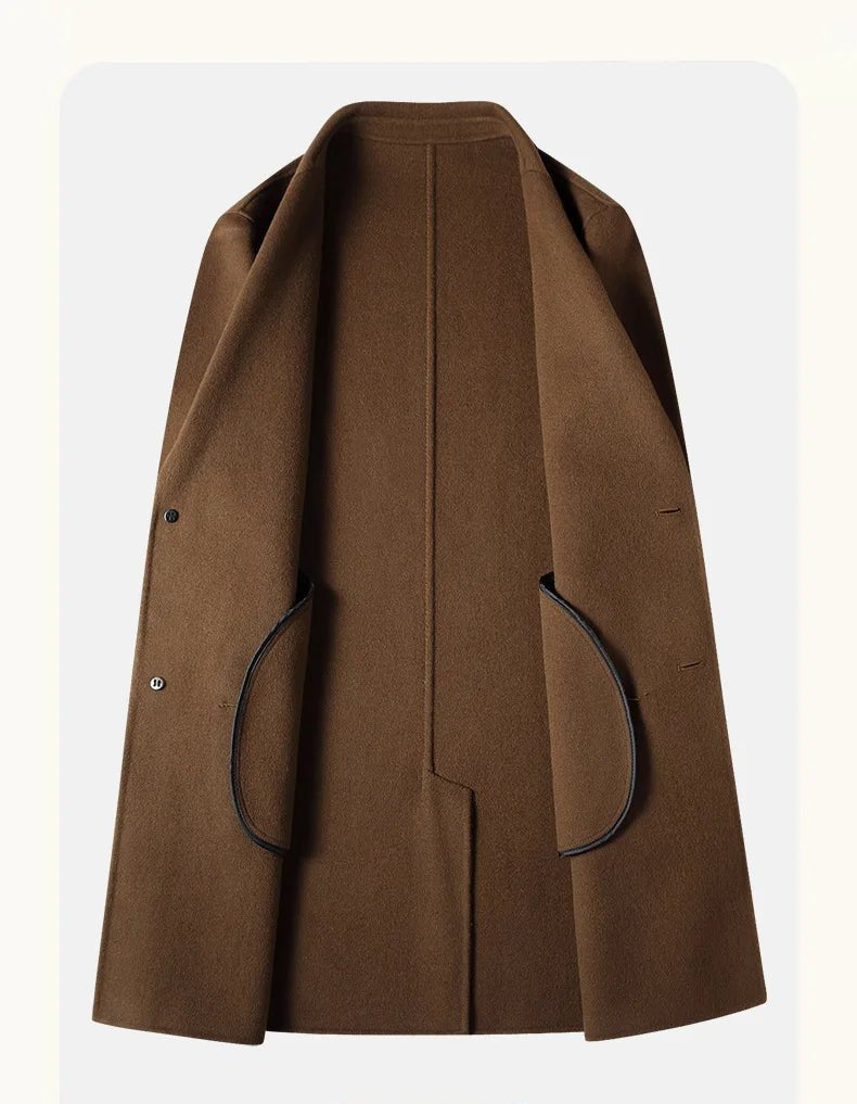 Spring and Autumn Men's Coat Handmade Double - faced Woolen Solid Color Casual Medium - length Woolen Coat Jacket - PratSN