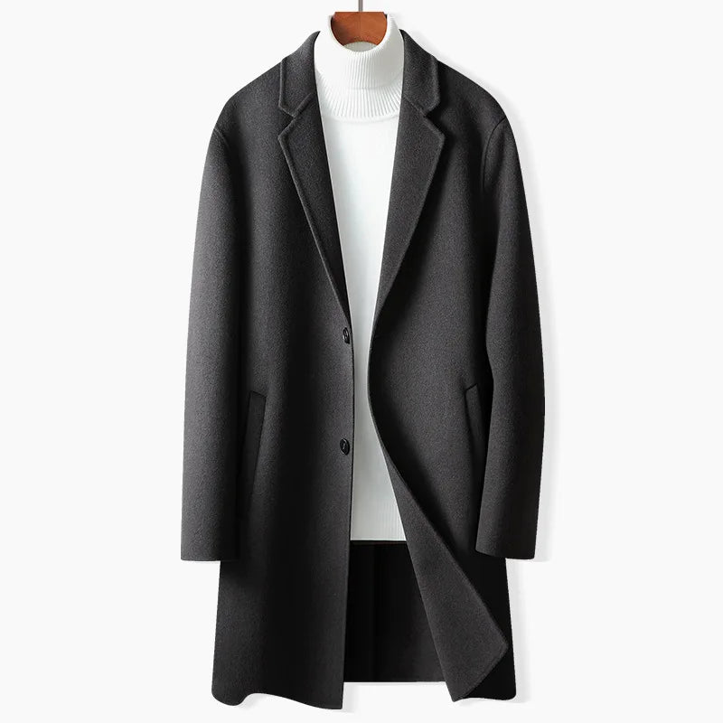 Spring and Autumn Men's Coat Handmade Double - faced Woolen Solid Color Casual Medium - length Woolen Coat Jacket - PratSN