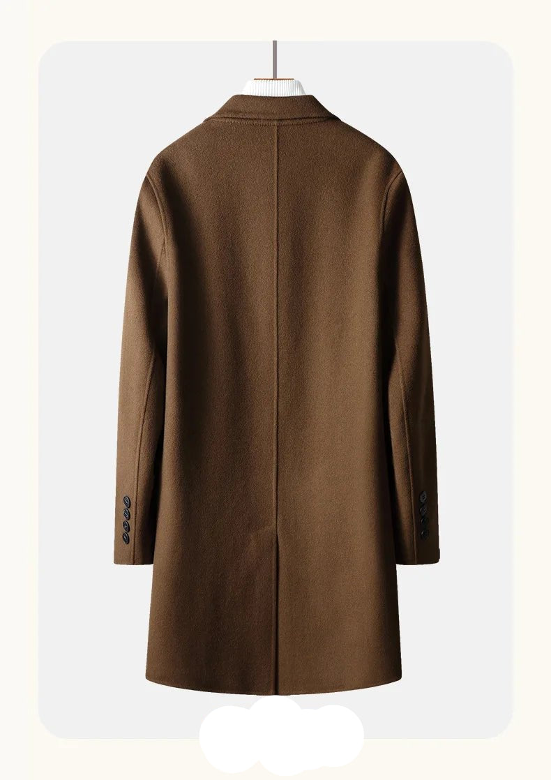 Spring and Autumn Men's Coat Handmade Double - faced Woolen Solid Color Casual Medium - length Woolen Coat Jacket - PratSN