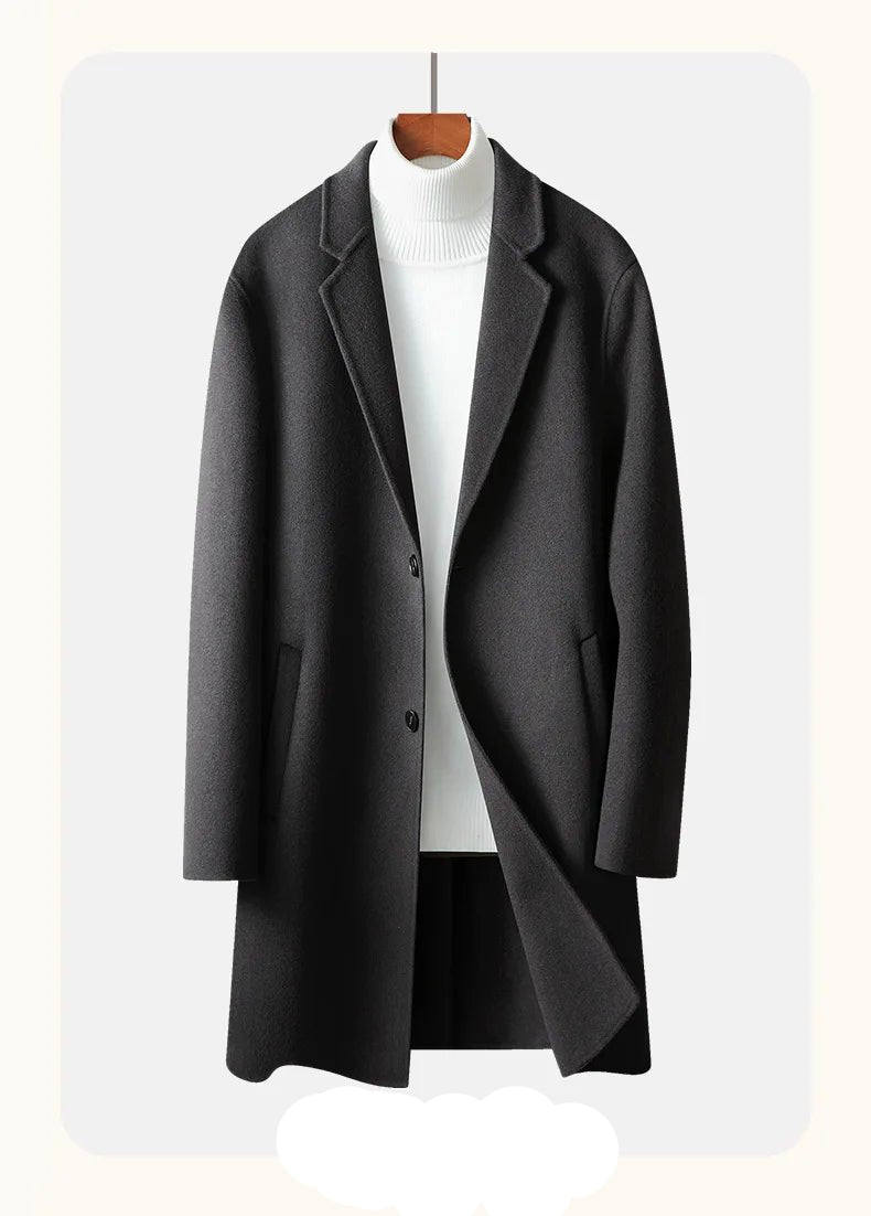Spring and Autumn Men's Coat Handmade Double - faced Woolen Solid Color Casual Medium - length Woolen Coat Jacket - PratSN