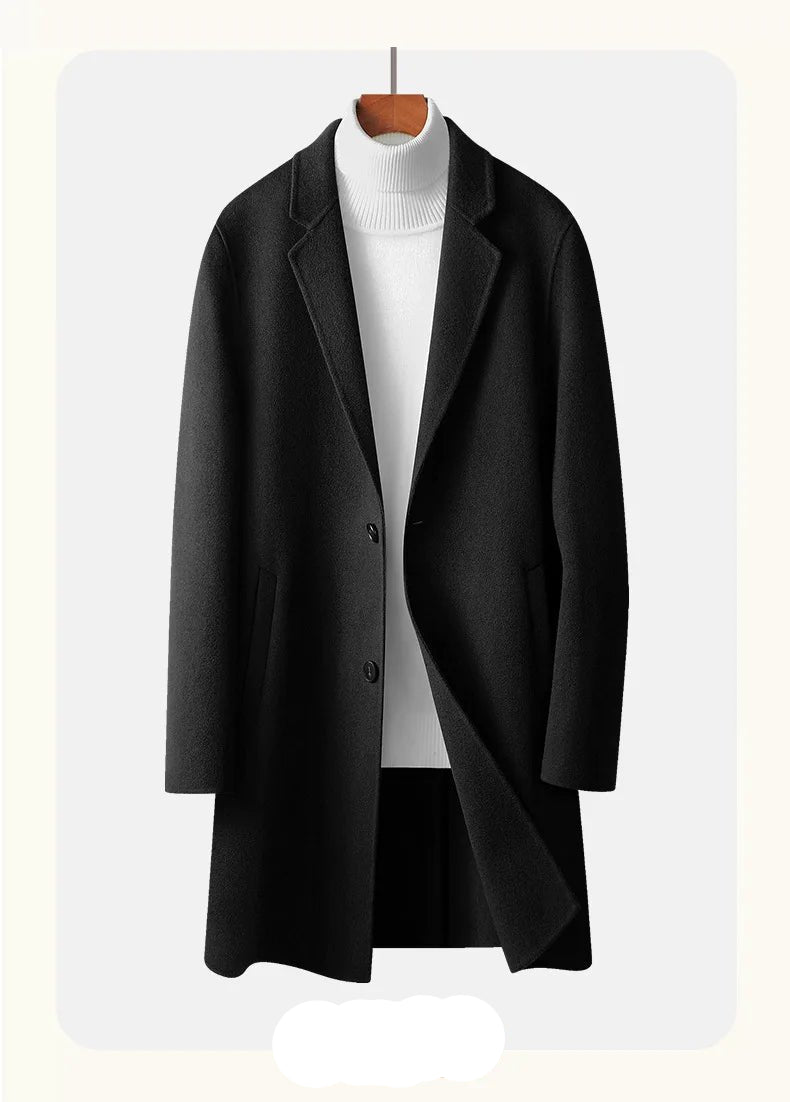 Spring and Autumn Men's Coat Handmade Double - faced Woolen Solid Color Casual Medium - length Woolen Coat Jacket - PratSN