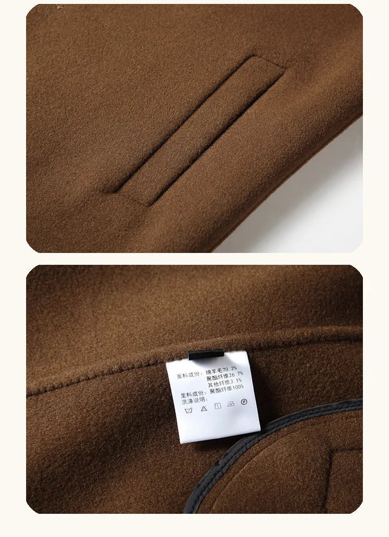 Spring and Autumn Men's Coat Handmade Double - faced Woolen Solid Color Casual Medium - length Woolen Coat Jacket - PratSN
