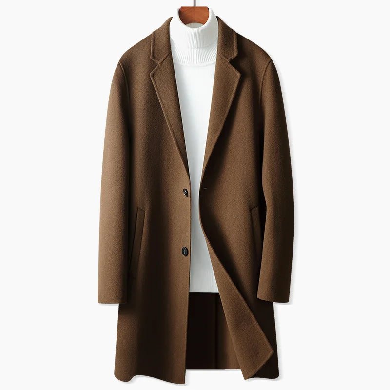 Spring and Autumn Men's Coat Handmade Double - faced Woolen Solid Color Casual Medium - length Woolen Coat Jacket - PratSN