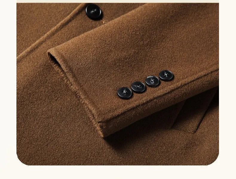 Spring and Autumn Men's Coat Handmade Double - faced Woolen Solid Color Casual Medium - length Woolen Coat Jacket - PratSN
