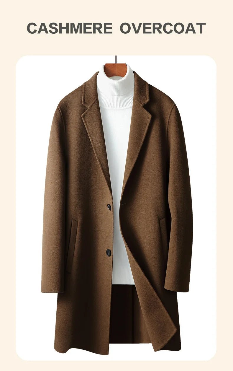 Spring and Autumn Men's Coat Handmade Double - faced Woolen Solid Color Casual Medium - length Woolen Coat Jacket - PratSN