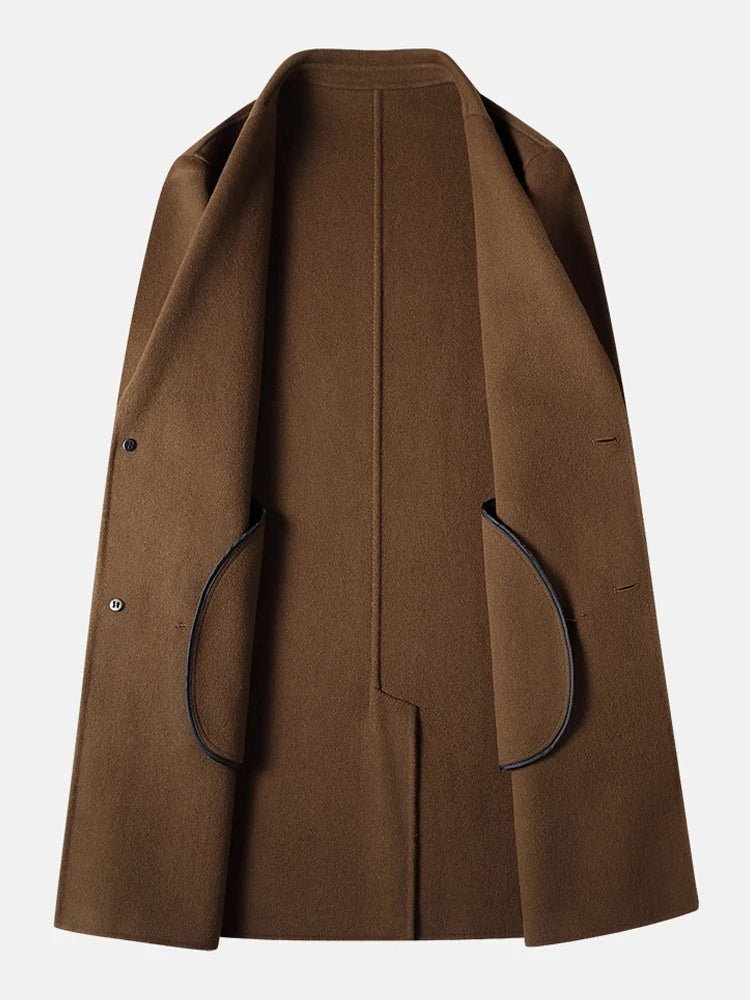 Spring and Autumn Men's Coat Handmade Double - faced Woolen Solid Color Casual Medium - length Woolen Coat Jacket - PratSN