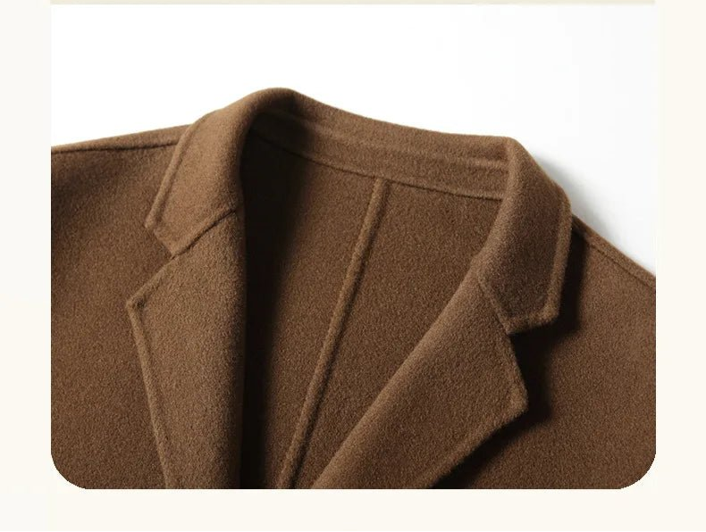 Spring and Autumn Men's Coat Handmade Double - faced Woolen Solid Color Casual Medium - length Woolen Coat Jacket - PratSN