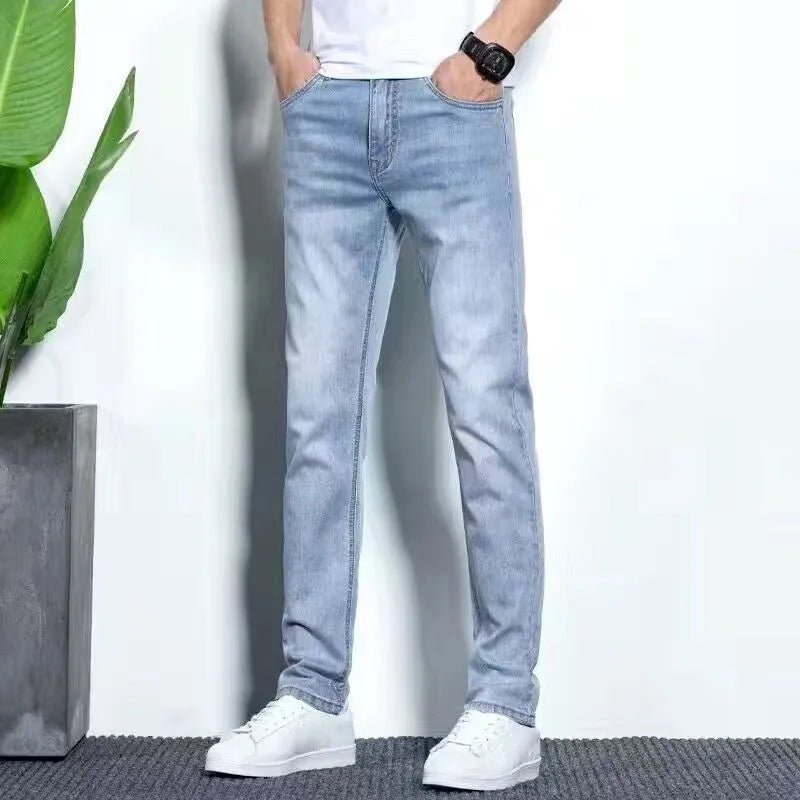 Spring and autumn new men's jeans, stretch pants, fashionable slim - fitting skinny pants, and men's mid - waist casual pants - PratSN