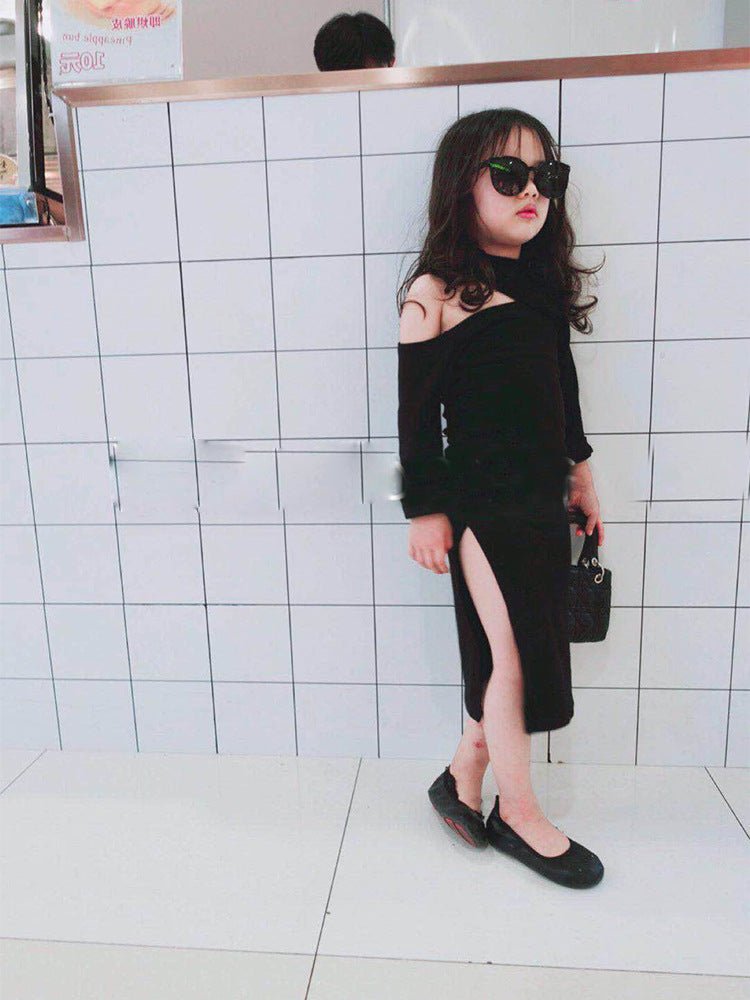 Spring and summer girls'' off shoulder dress children''s fashion children''s skirt bottomed skirt - PratSN