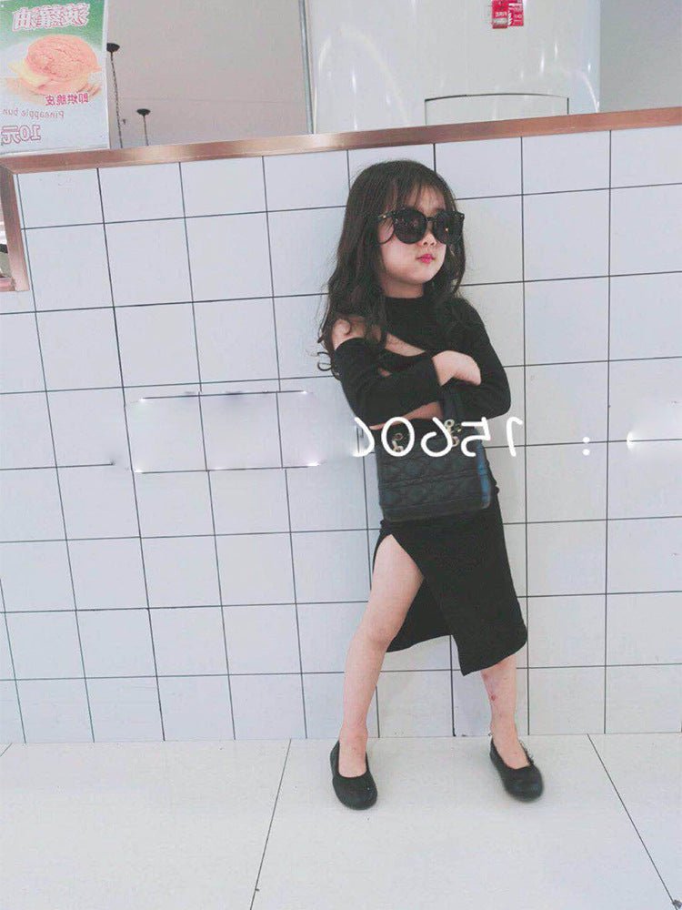 Spring and summer girls'' off shoulder dress children''s fashion children''s skirt bottomed skirt - PratSN