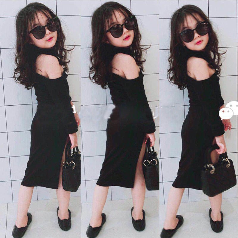Spring and summer girls'' off shoulder dress children''s fashion children''s skirt bottomed skirt - PratSN