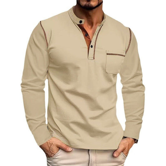 Spring And Summer Men's Long - sleeved Stand Collar Polo Shirt - PratSN