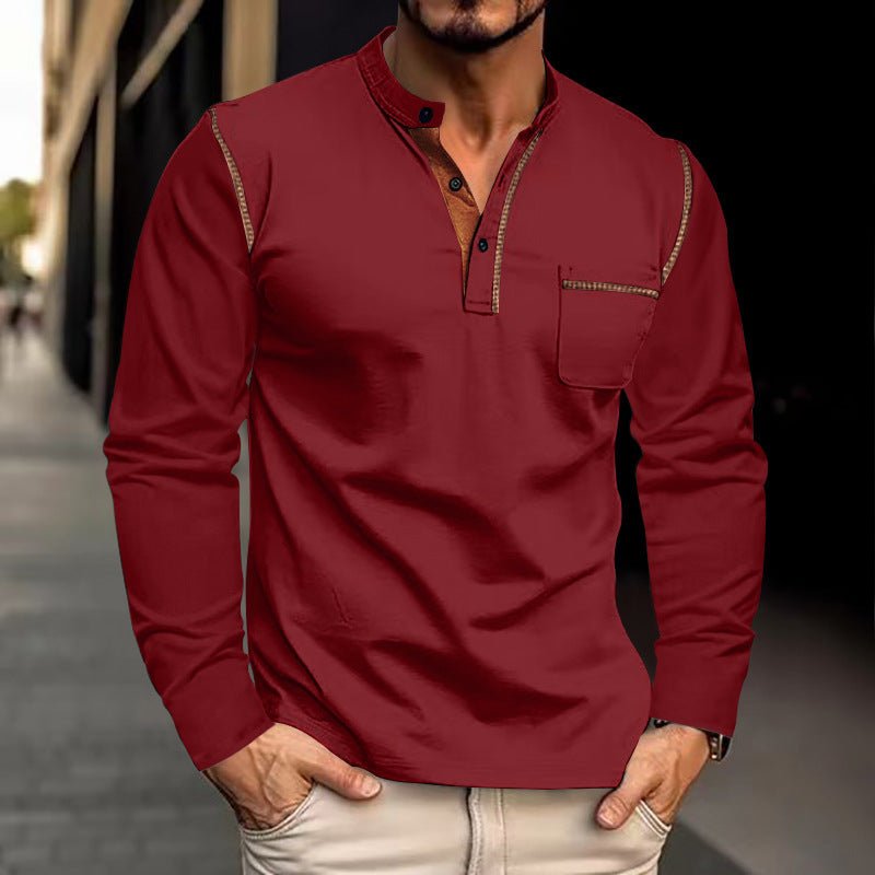 Spring And Summer Men's Long - sleeved Stand Collar Polo Shirt - PratSN