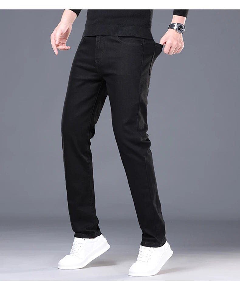 Spring and Summer New Men's Jeans Simplified Korean Edition Slim Fit Straight Leg Versatile Shaped Mid Waist Elastic Men's Jeans - PratSN