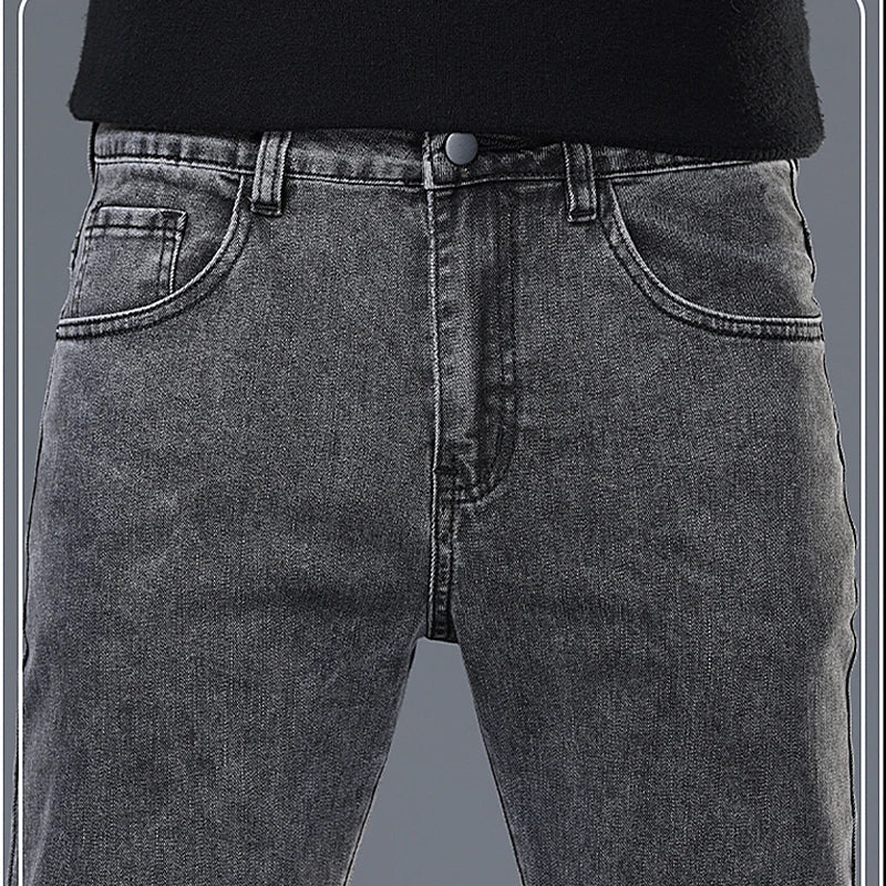 Spring and Summer New Men's Jeans Simplified Korean Edition Slim Fit Straight Leg Versatile Shaped Mid Waist Elastic Men's Jeans - PratSN