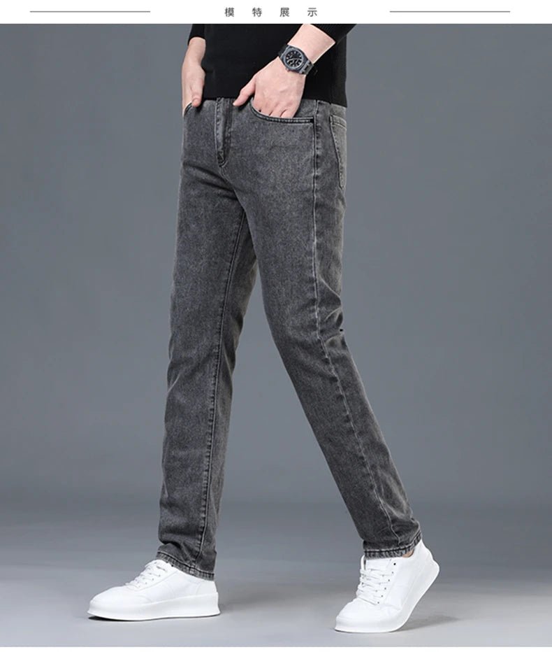 Spring and Summer New Men's Jeans Simplified Korean Edition Slim Fit Straight Leg Versatile Shaped Mid Waist Elastic Men's Jeans - PratSN