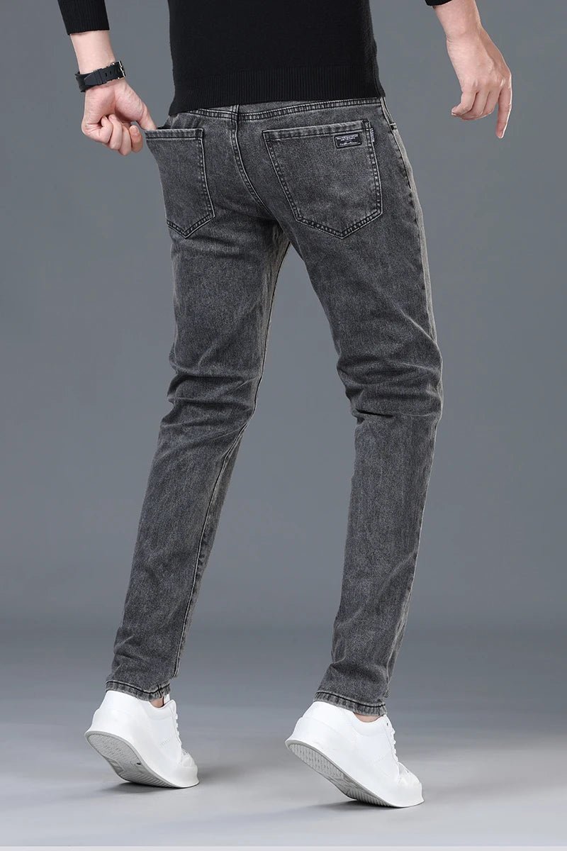 Spring and Summer New Men's Jeans Simplified Korean Edition Slim Fit Straight Leg Versatile Shaped Mid Waist Elastic Men's Jeans - PratSN