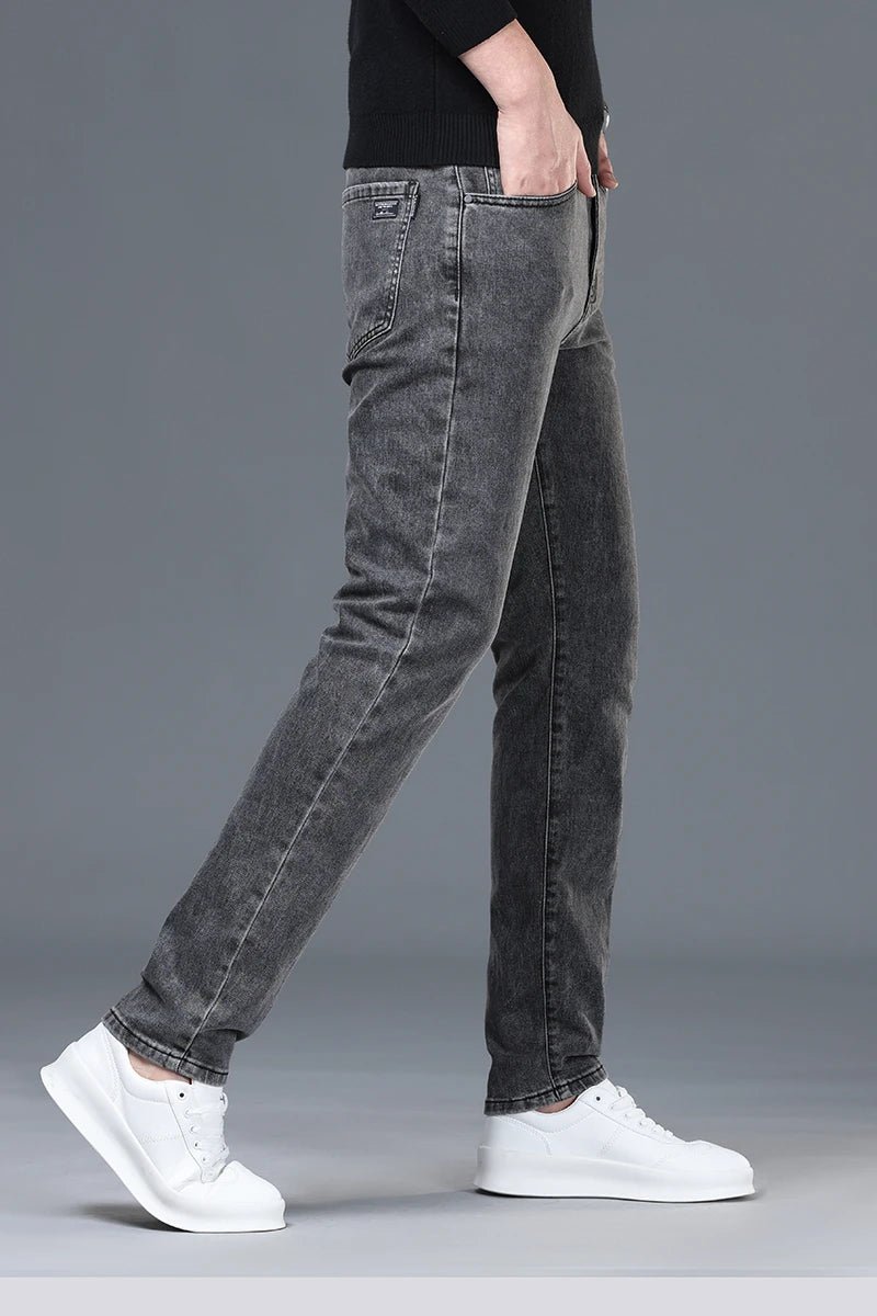 Spring and Summer New Men's Jeans Simplified Korean Edition Slim Fit Straight Leg Versatile Shaped Mid Waist Elastic Men's Jeans - PratSN