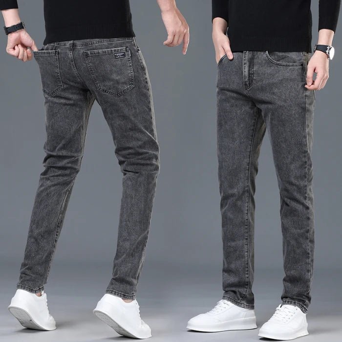 Spring and Summer New Men's Jeans Simplified Korean Edition Slim Fit Straight Leg Versatile Shaped Mid Waist Elastic Men's Jeans - PratSN