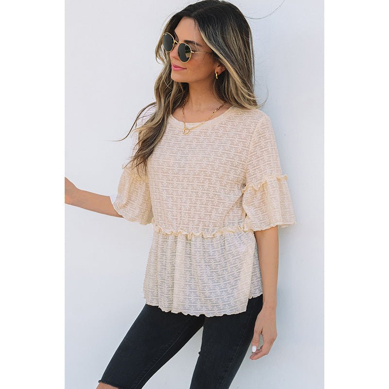 Spring And Summer New Solid Color Pullover Round Neck Short Sleeve Chiffon Shirt - PratSN
