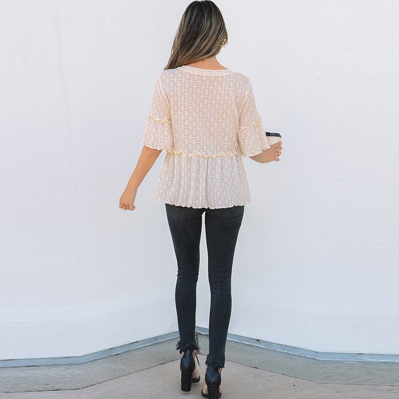 Spring And Summer New Solid Color Pullover Round Neck Short Sleeve Chiffon Shirt - PratSN
